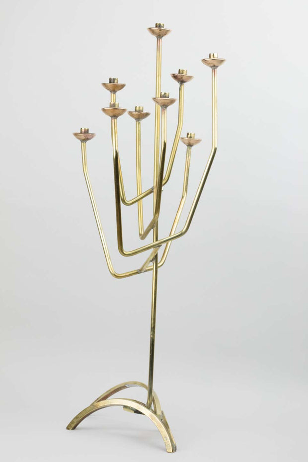 Modern American Brass Hanukkah Lamp Menorah by Maxwell Chayat