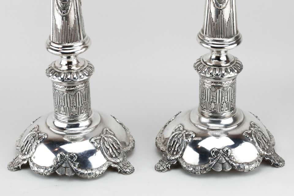 Late 19th Century Pair of Polish Silver Shabbat Candlesticks by