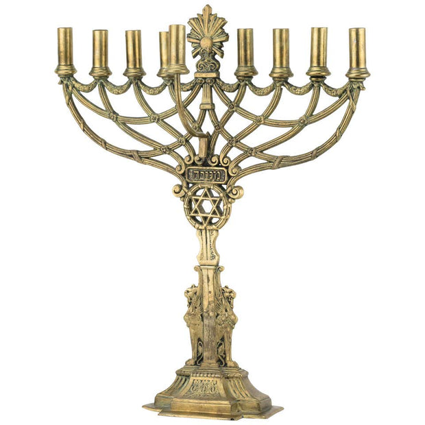Late 19th Century Egyptian-Revival German Brass Hanukkah Lamp Menorah - Menorah Galleries