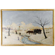 Chassidim in the Winter Landscape, Oil Painting by Kraus Walter - Menorah Galleries