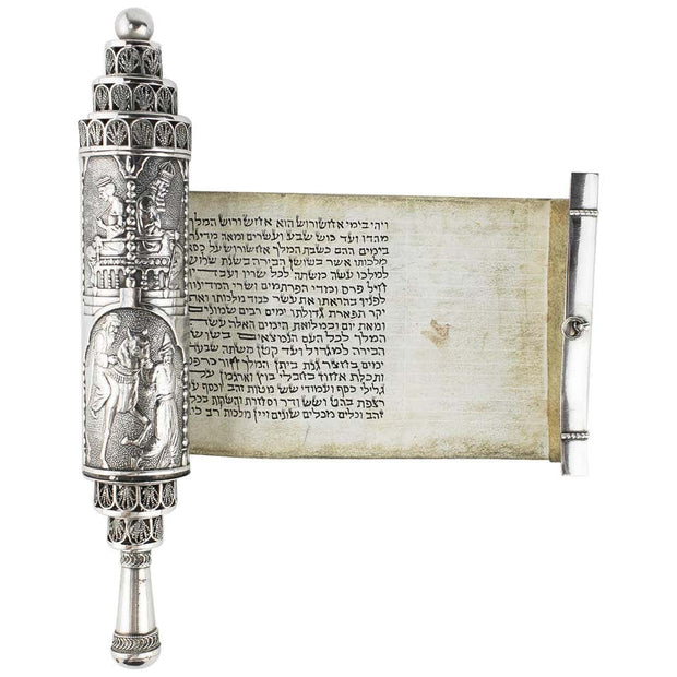 Early 20th Century Silver Megillah Case and Scroll by Bezalel School, Jerusalem