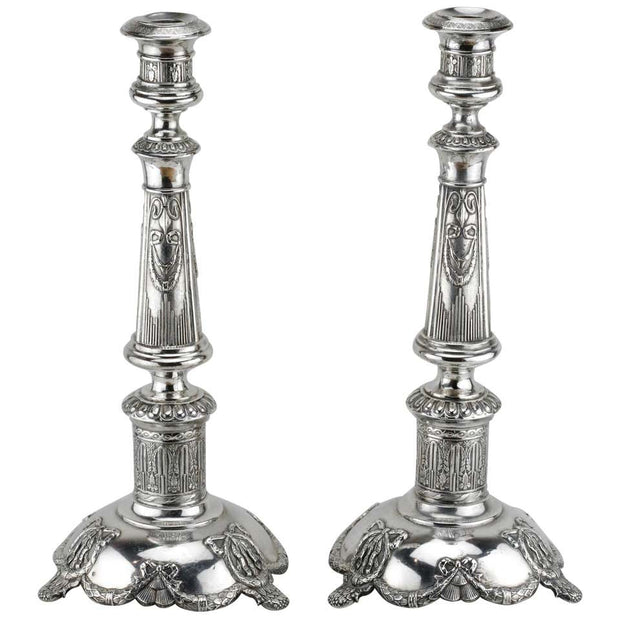 Late 19th Century Pair of Polish Silver Shabbat Candlesticks by Isaac Szekman