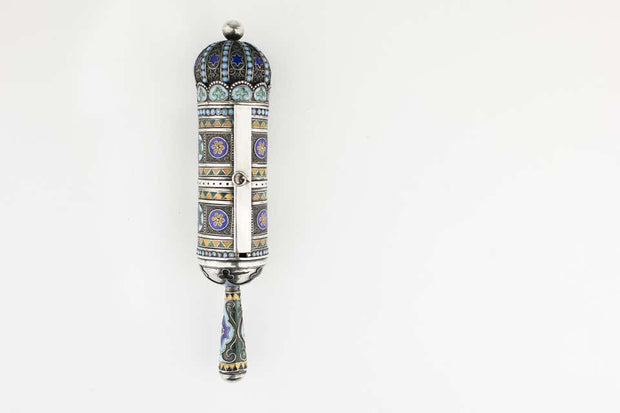 Late 19th Century Georgian Silver and Enamel Megillah Case and Esther Scroll