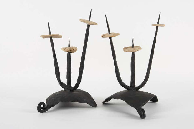 Mid-20th Century Pair of Brutalist Candleholders/Sculptures by David Palombo - Menorah Galleries