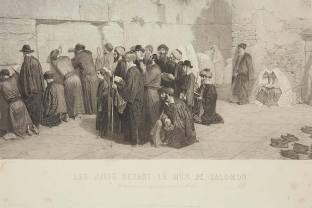 Les Juifs Devant le mur de Salomon, Jews at the Western Wall, Engraving, c. 1880 - Menorah Galleries