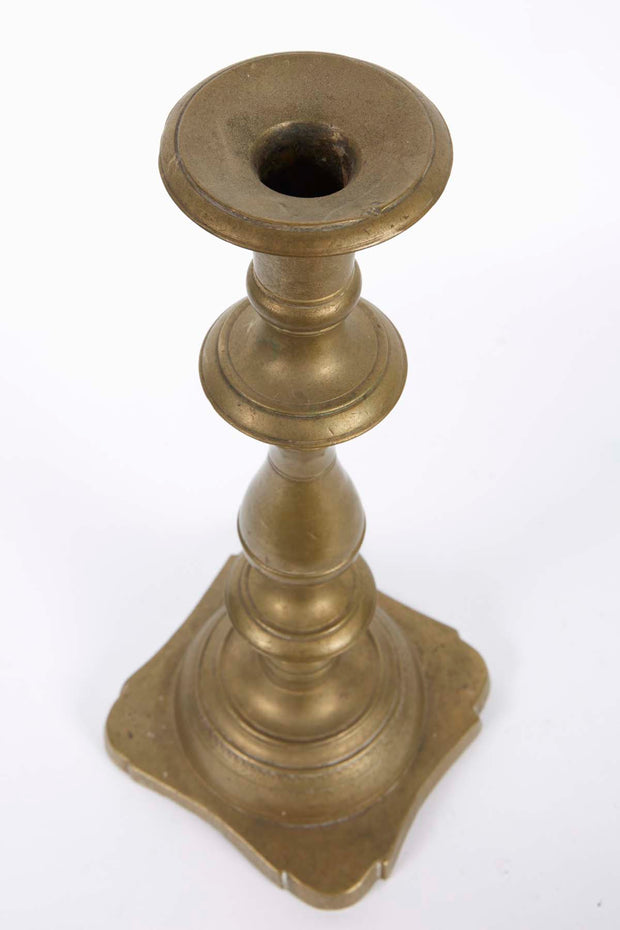 Early 19th Century Polish Brass Shabbat Candlesticks - Menorah Galleries