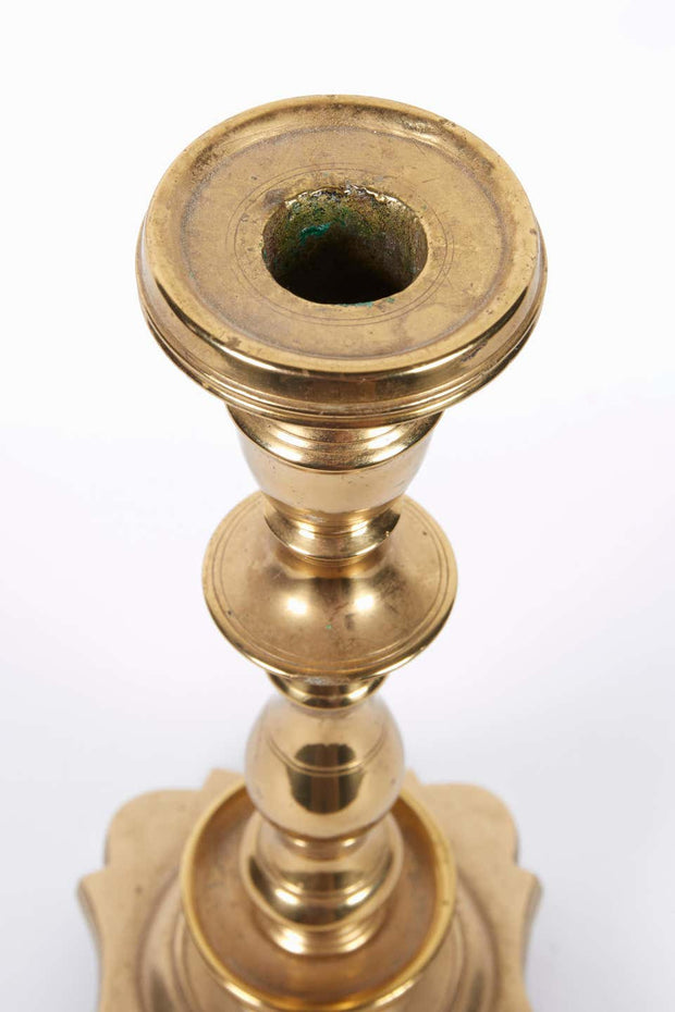 Late 18th Century Polish Brass Shabbat Candlesticks - Menorah Galleries