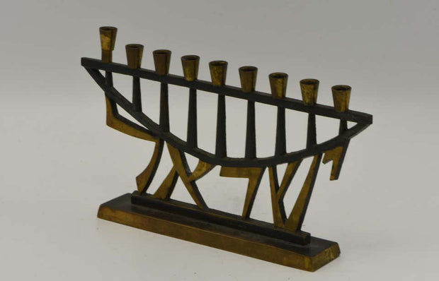Mid-20th Century Modern Israeli Brass Hanukkah Lamp Menorah by Pal-Bell - Menorah Galleries