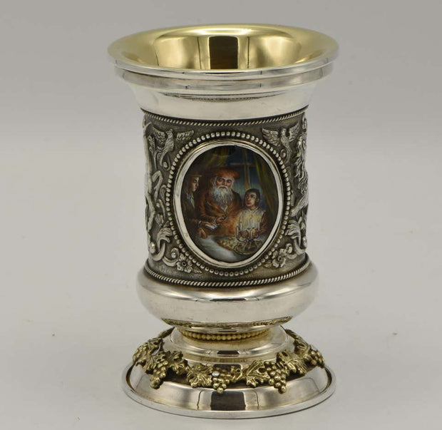 Israeli Sterling Silver and Enamel Kiddush Goblet by Y. Chaskelson