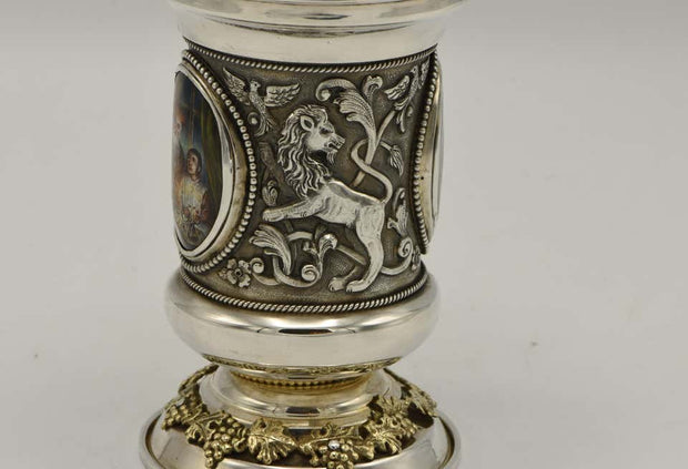 Israeli Sterling Silver and Enamel Kiddush Goblet by Y. Chaskelson