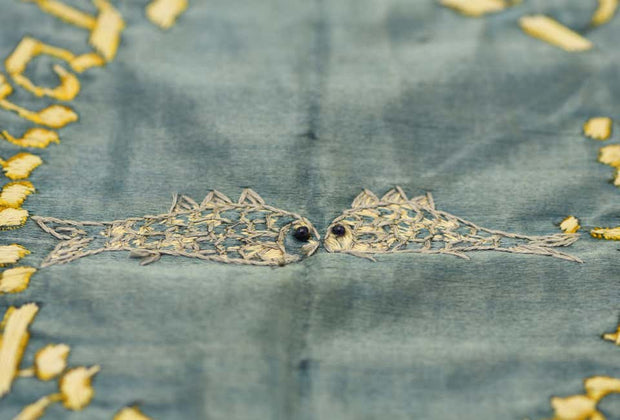 Rare 19th Century Judaic Embroidered Silk Textile - Menorah Galleries