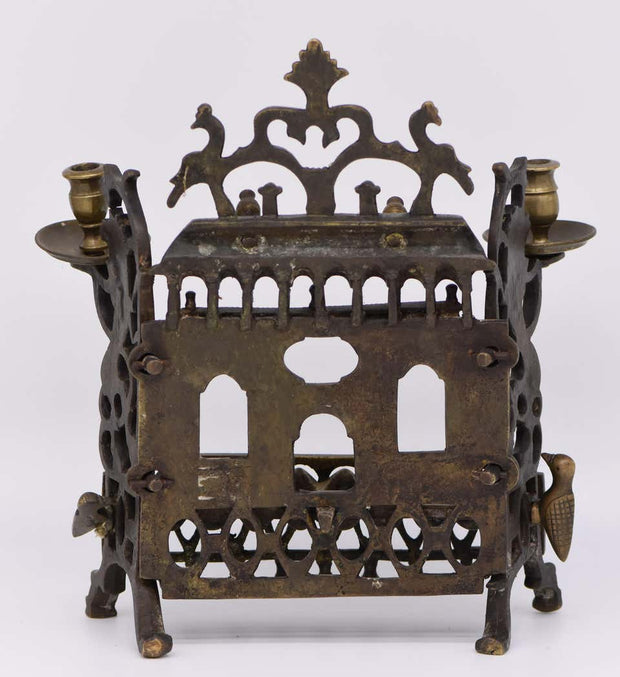 18th Century Polish Brass Hanukkah Lamp Modeled after Synagogue Facade