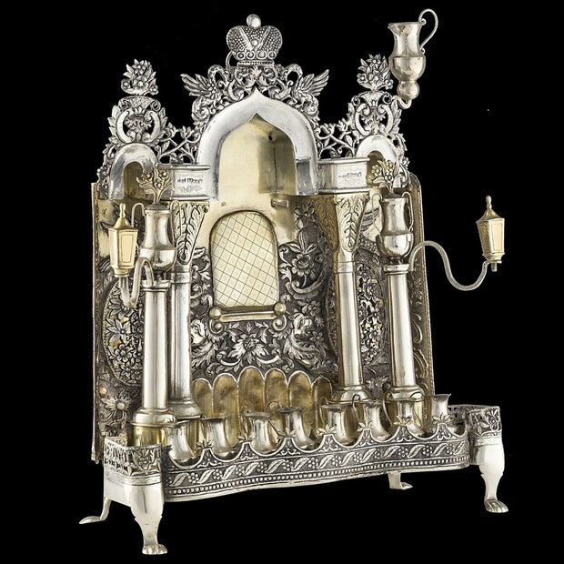 19th Century Ukraine Silver Hanukkah Lamp, Zhyomyr 1869 - Menorah Galleries