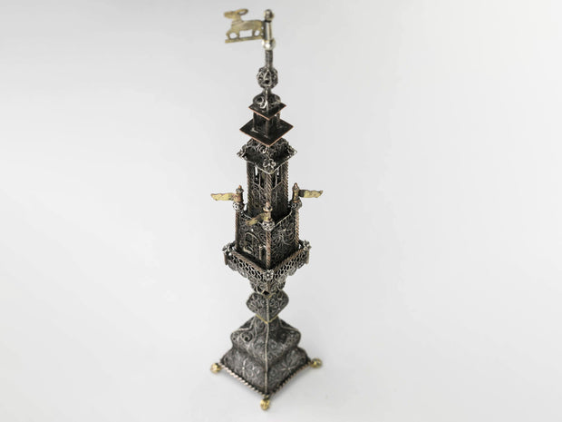 18th Century Galician Parcel-Gilt Silver Filigree Spice Tower - Menorah Galleries